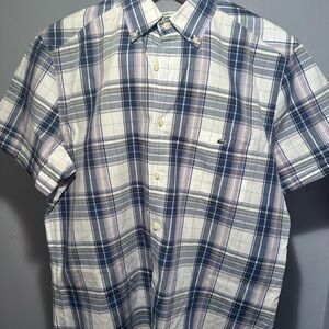 Lacoste Men’s Short-Sleeve Plaid Button-Down Shirt - Blue/White